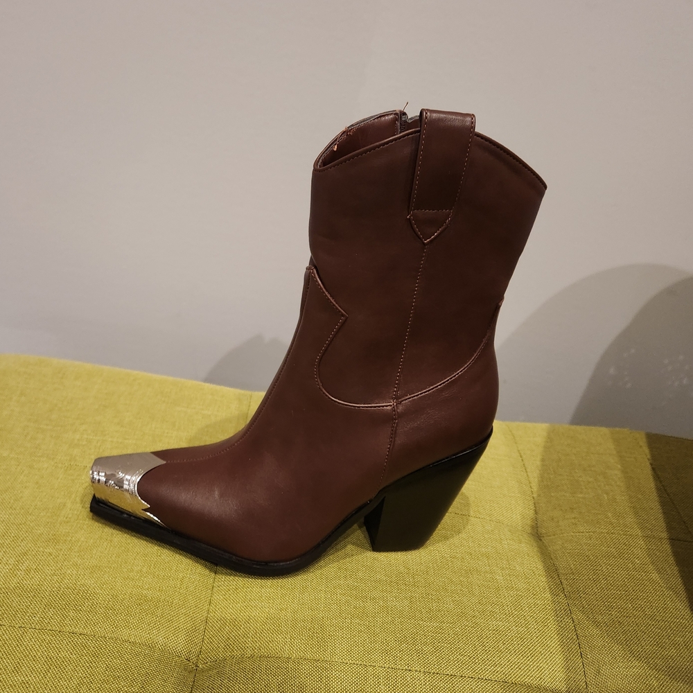Fashion Nova Brown Ankle Boots with Silver Accent